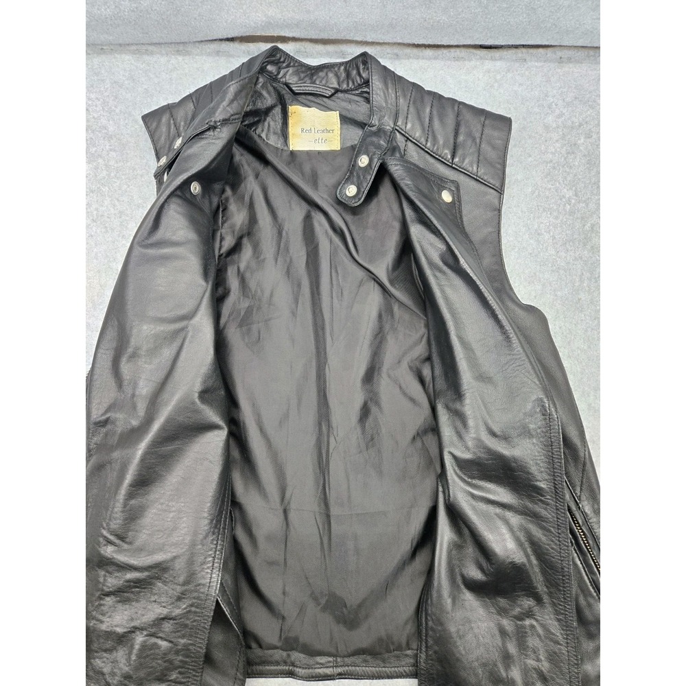 Red Leatherette Black Motorcycle Moto Biker Zip Up Vest size 8 - Picture 7 of 10